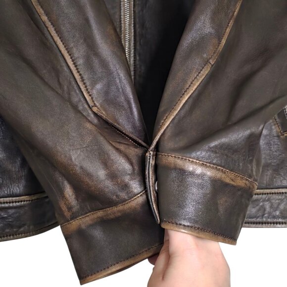 Reformation‎ Veda Marco Pitstop Brown Leather Oversized Bomber Jacket Size XL - Picture 8 of 16